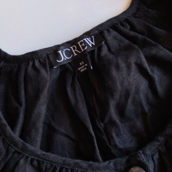 J.Crew 100% Linen Tunic Midi Dress Black Short Button Up Size XS Side Pockets - Picture 3 of 9